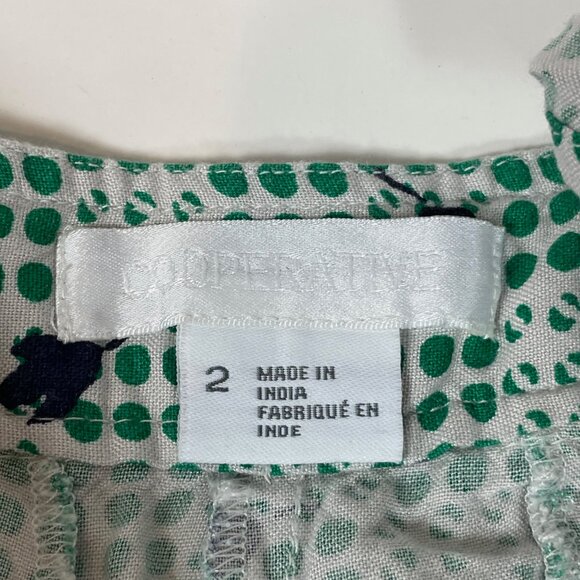 Cooperative Green Polka Dot Casual Shorts Sz 2 Womens Mid Rise Tie Waist Pockets - Picture 3 of 10